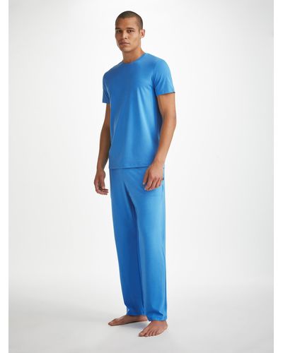 Derek Rose Lounge Trousers Basel Micro Modal Stretch Azure - Blue