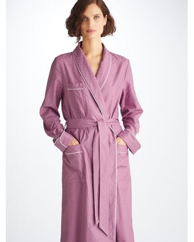 Derek Rose Long Dressing Gown Kate 10 Cotton Jacquard - Purple