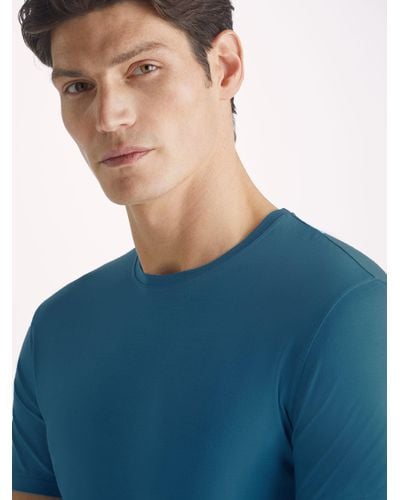 Derek Rose T-shirt Basel Micro Modal Stretch Ocean - Blue