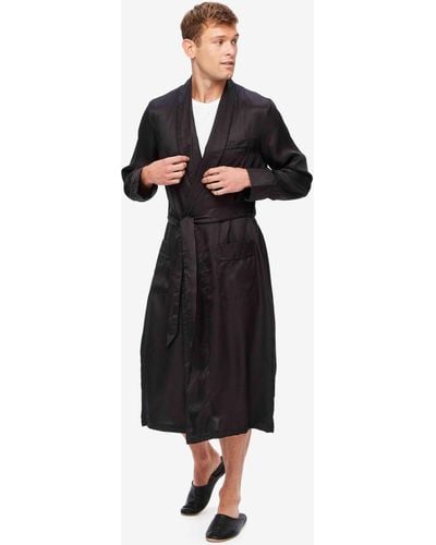 Derek Rose Dressing Gown Tartan Watch Wool Navy - Black