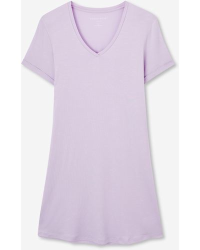Derek Rose V-neck Sleep T-shirt Lara Micro Modal Stretch - Purple