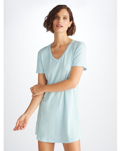 Derek Rose V-neck Sleep T-shirt Lara Micro Modal Stretch - Blue