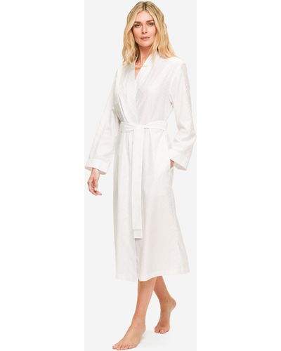 Derek Rose Long Dressing Gown Kate 7 Cotton Jacquard - White