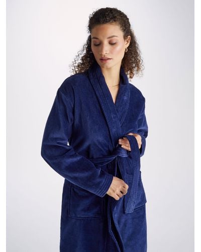 Derek Rose Bathrobe Triton 10 Terry Cotton - Blue