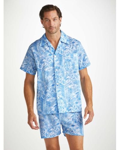Derek Rose Short Pajamas Ledbury 70 Cotton Batiste - Blue