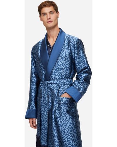 Derek Rose Dressing Gown Verona 63 Silk Jacquard - Blue