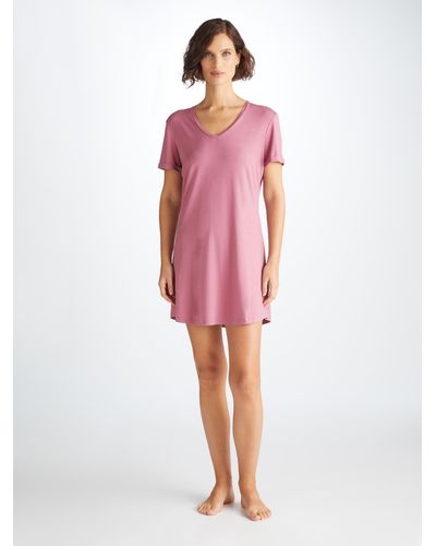 Derek Rose V-neck Sleep T-shirt Lara Micro Modal Stretch - Pink