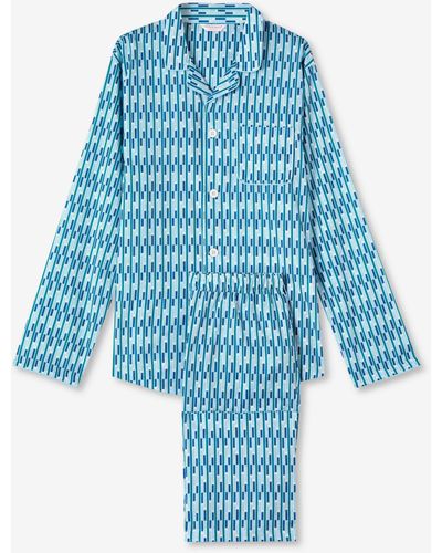 Derek Rose Modern Fit Pajamas Ledbury 53 Cotton Batiste - Blue