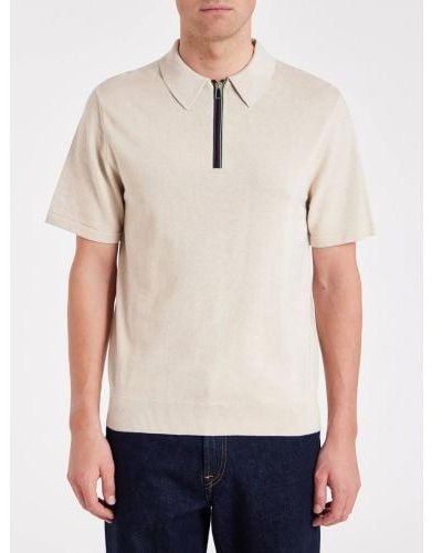 Paul Smith Off- Zip Neck Polo Jumper - Natural