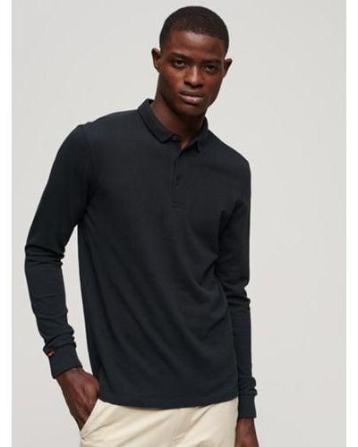 Superdry Eclipse Long Sleeve Cotton Pique Polo Shirt - Black