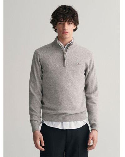 GANT Melange Superfine Lambswool Half Zip Knitwear - Grey