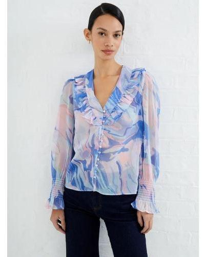 French Connection Baja Dalla Recy Hallie V-Neck Blouse - Blue