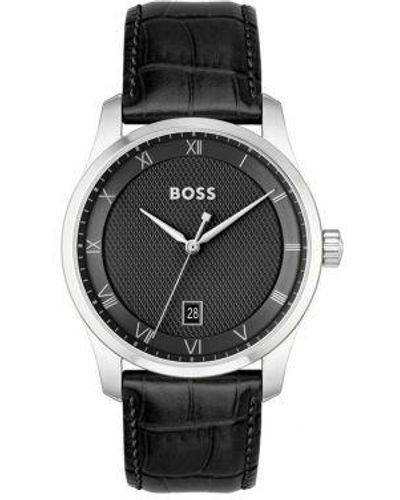 BOSS Leather Principle Watch - Black