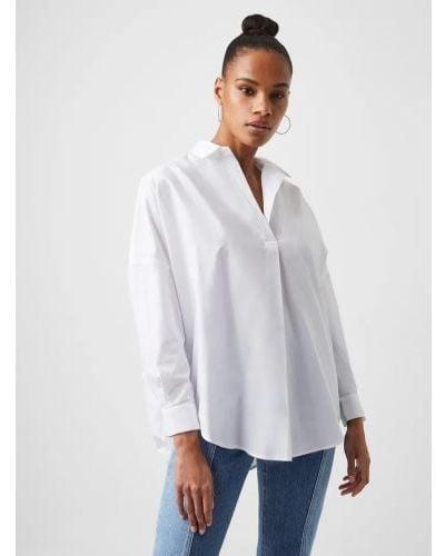 French Connection Linen Rhodes Long Sleeve Popover Shirt - White
