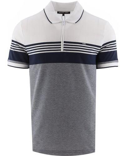 Michael Kors Midnight Stripe Tipped Zip Polo Shirt - Grey