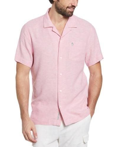 Original Penguin Wild Rose Premium Short Sleeve Camp Linen Ecovero Shirt - Pink