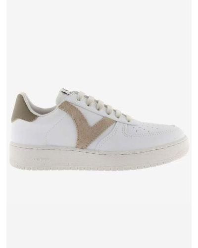 Victoria Taupe Madrid Faux Leather Trainer - White