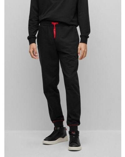 HUGO Monologo Cotton Terry With Stacked Logo Tracksuit Bottoms - Black