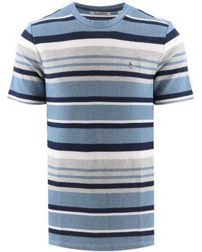 Original Penguin Spring Lake Knitted Cotton Double Striped T-Shirt - Blue