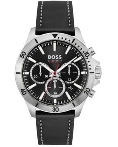 BOSS Leather Troper Watch - Black
