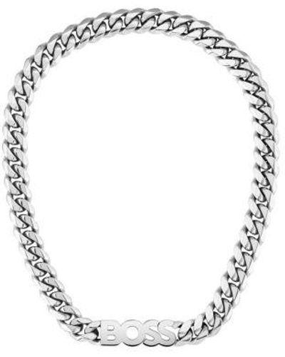 BOSS Steel Logo Necklace - Metallic