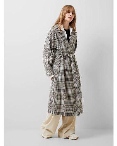 French Connection Checked Dandy Check Trench Coat - Grey
