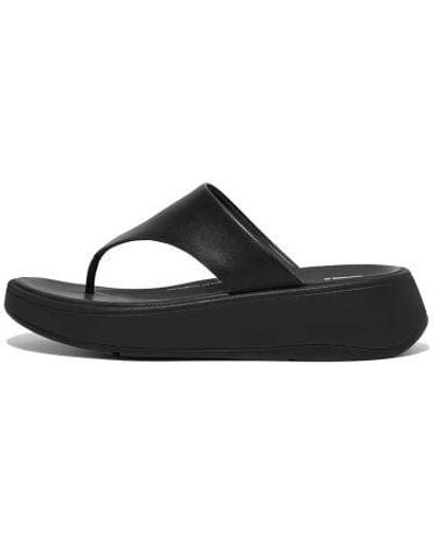 Fitflop All F-Mode Leather Flatform Toe-Post Sandal - Black