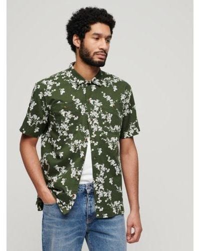 Superdry Blossom Short Sleeve Beach Shirt - Green