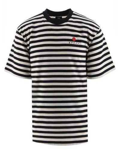 Edwin Garment Washed Basic Stripe T-Shirt - Black