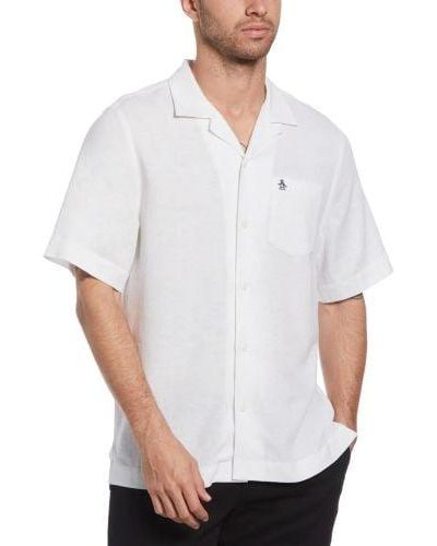 Original Penguin Bright Short Sleeve Camp Linen Ecovero Shirt - White