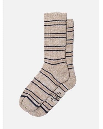Nudie Jeans Sand Chunky Socks Prairie Strip Sock - Grey