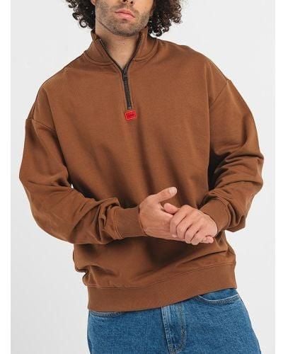 HUGO Rust Copper Durty Half Zip Sweatshirt - Brown