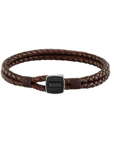 BOSS Leather Seal Bracelet - Brown