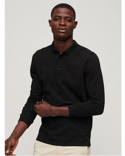 Superdry Long Sleeve Cotton Pique Polo Shirt - Black