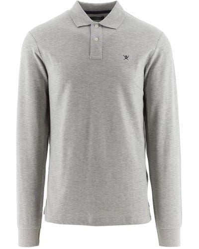 Hackett Light Marl Long Sleeve Embroidered Logo Polo Shirt - Grey