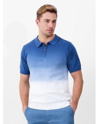 French Connection Ombre Zip Neck Polo Shirt - Blue