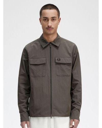 Fred Perry Field Textured Zip-Through Overshirt - Brown