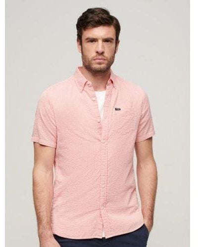 Superdry Gingham Seersucker Short Sleeve Shirt - Pink