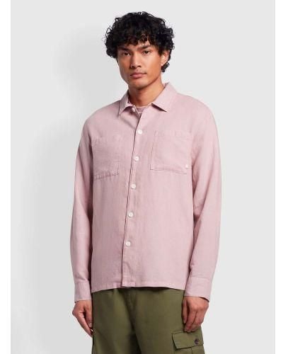 Farah Dark Nelson Long Sleeve Slub Shirt - Pink