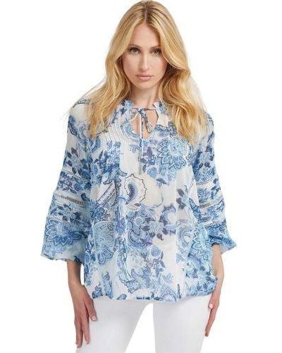 Guess Collectibles Gilda Long Sleeve Trim Blouse - Blue