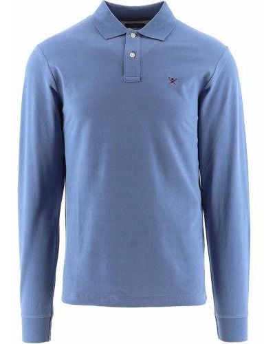 Hackett Steel Long Sleeve Embroidered Logo Polo Shirt - Blue