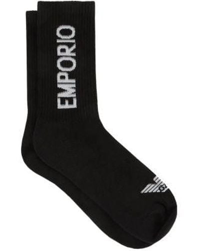 Emporio Armani 2-Pack Logo Tape Sock - Black