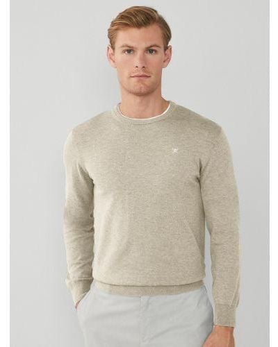 Hackett Taupe Cotton Silk Crew Neck Sweatshirt - Grey