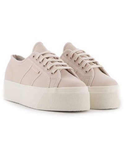 Superga Almond 2790 Tumbled Leather Trainer - Pink