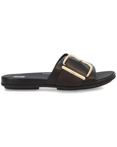 Fitflop Gracie Maxi-Buckle Leather Slide - Black