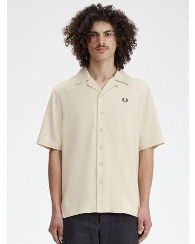 Fred Perry Oatmeal Pique Texture Revere Collar Shirt - Natural