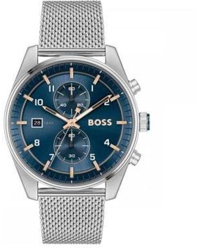 BOSS Steel Skytraveller Watch - Blue