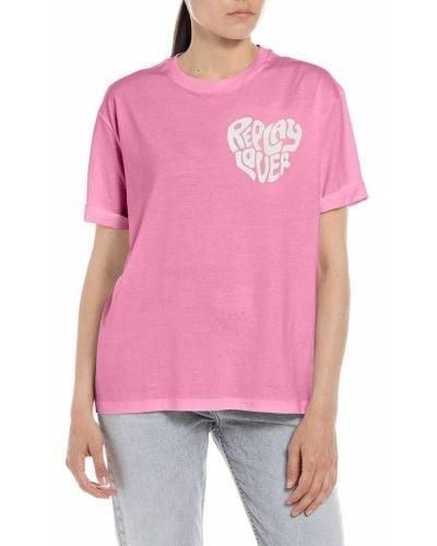 Replay Light Rose Printed Logo T-Shirt - Pink