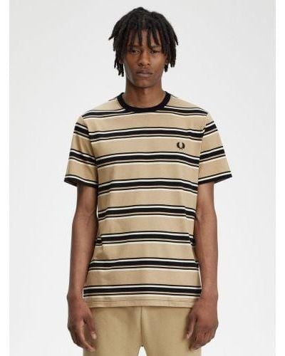 Fred Perry Warm Stone Oatmeal Stripe T-Shirt - Brown