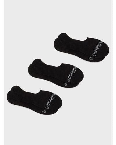 Emporio Armani 3-Pack Logo Shoe Liner Sock - Black